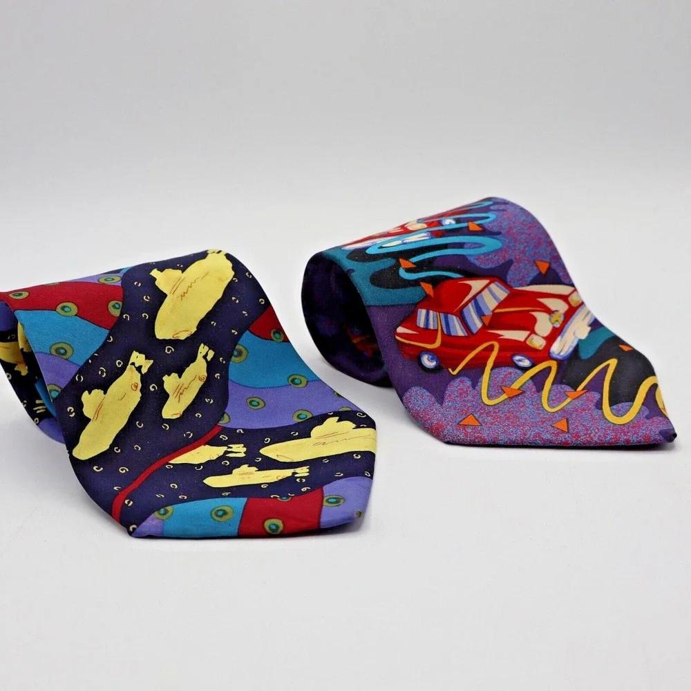 THE BEATLES Yellow Submarine & Drive My Car Neck Ties Set of 2 Novelty 100% Silk